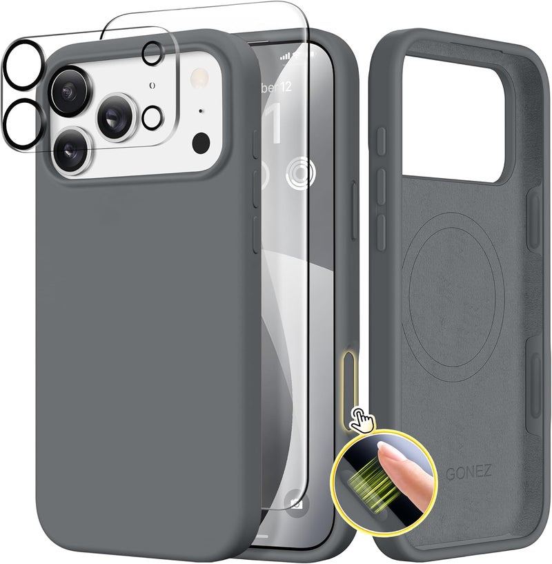 GONEZ Magnetic for iPhone 17 Pro Max Case, Compatible with MagSafe, [Screen Protector + Camera Lens Protector], Liquid Silicone Anti-Scratch Shockproof Protective Phone Case 6.9 inch, Dark Grey - Image 1